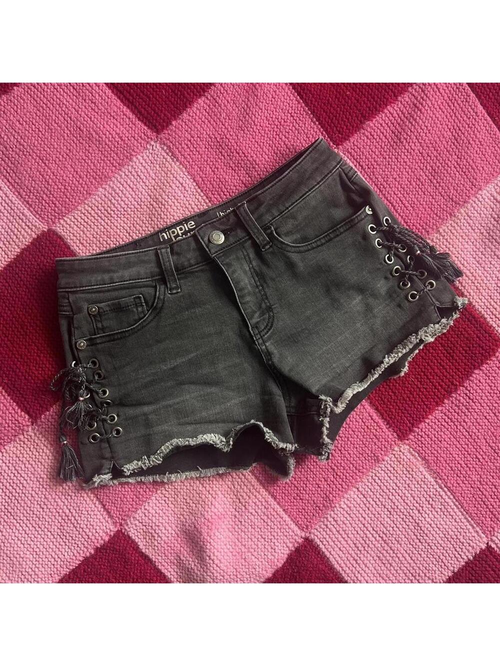 boho black tassel high waisted shorts
